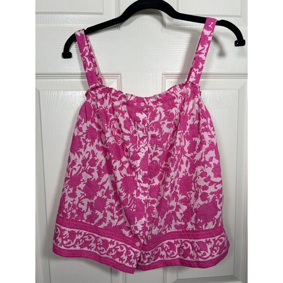J. Crew Pink Tonal Floral Button Front Spaghetti Strap Tank Womens Medium 8-10 - Picture 1 of 7